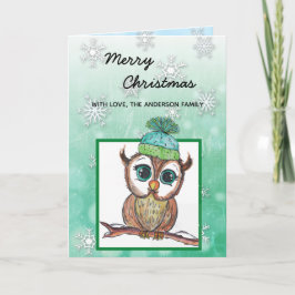 Festive Winter Owl Merry Kerstry Kaart