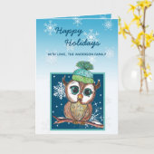 Festive Winter Owl Prettige feestdagen Kaart (Gele Bloem)
