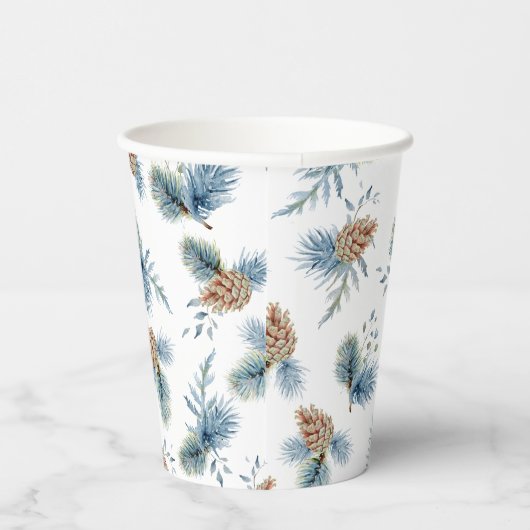Festive Winter Pine and Evergreens Papieren Bekers (Rechts)