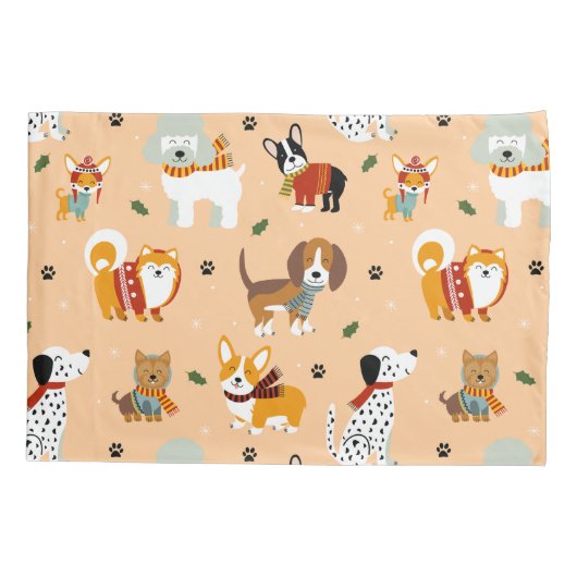 Festive Winter Puppy Scarves Kussensloop (Achterkant)