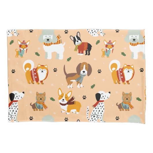Festive Winter Puppy Scarves Kussensloop (Voorkant)