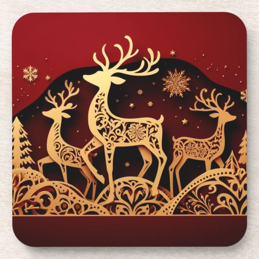 Festive Winter Reindeer – Ornate Forest Bier Onderzetter (Voorkant)