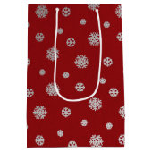 Festive Winter Silver Red Snowflakes Holiday Medium Cadeauzakje (Achterkant)