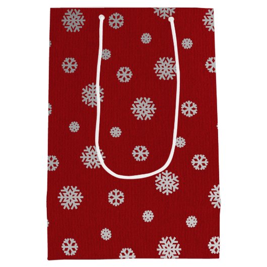 Festive Winter Silver Red Snowflakes Holiday Medium Cadeauzakje (Achterkant)