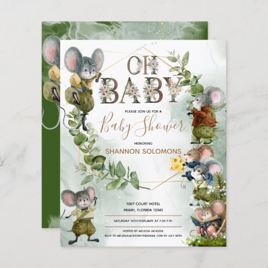 Festive Winter Wild Mice Baby shower Invitation (Voorkant / Achterkant)