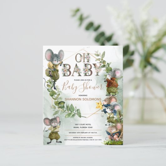 Festive Winter Wild Mice Baby shower Invitation (Staand voorkant)