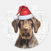 Festive Wirehaired Pointer Woof Word Art Christmas Ronde Sticker (Voorkant)