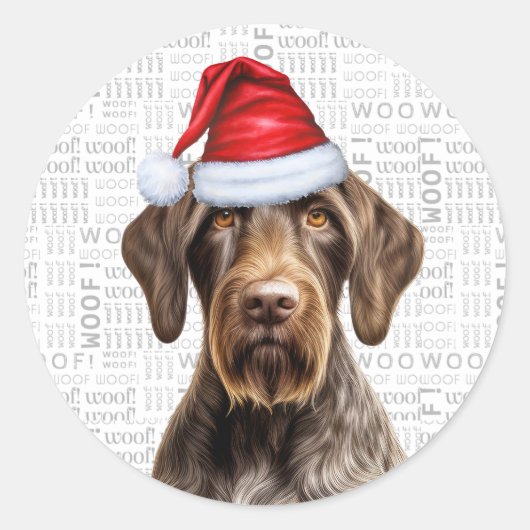 Festive Wirehaired Pointer Woof Word Art Christmas Ronde Sticker (Voorkant)