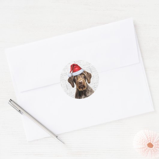 Festive Wirehaired Pointer Woof Word Art Christmas Ronde Sticker (Envelop)