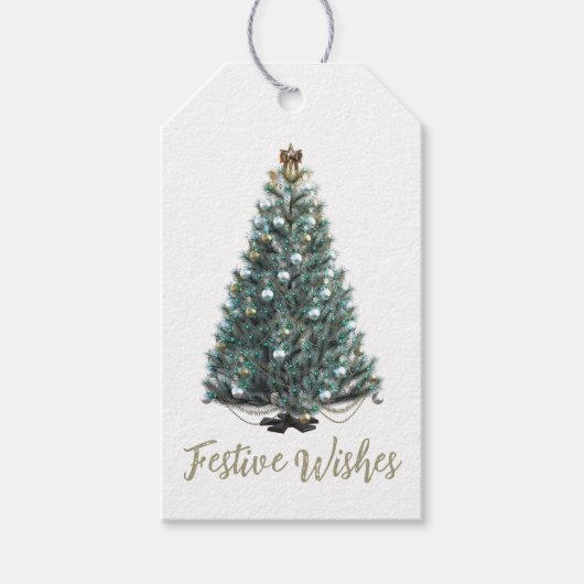 Festive Wishes. Christmas tree Cadeaulabel (Voorkant)