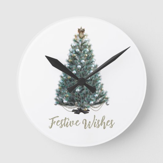 Festive Wishes. Christmas tree design Ronde Klok (Voorkant)