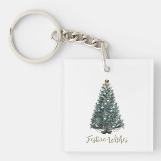 Festive Wishes. Christmas tree design Sleutelhanger (Voorkant)