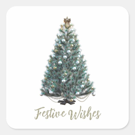 Festive Wishes. Christmas tree design Vierkante Sticker (Voorkant)