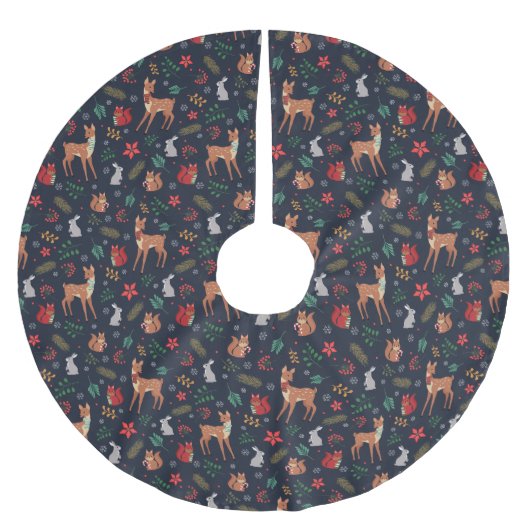 Festive Woodland Friends Dark Blue Tree Skirt Kerstboom Rok (Voorkant)
