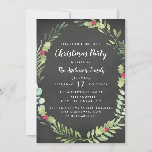Festive Wreath Chalkboard kerstparty Kaart (Voorkant)