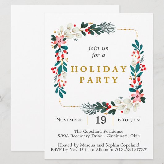 Festive Wreath Holiday Kaart (Voorkant / Achterkant)