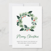 Festive Wreath Holly Berry Pine Forest Kerstmis Feestdagenkaart (Voorkant)