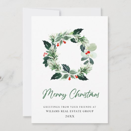 Festive Wreath Holly Berry Pine Forest Kerstmis Feestdagenkaart (Voorkant)