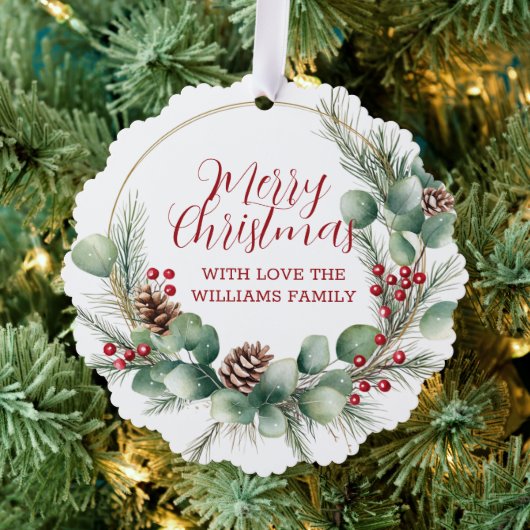 Festive Wreath with Red Berries and Eucalyptus Ornament Kaart (Insitu (Drie))