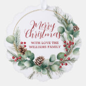 Festive Wreath with Red Berries and Eucalyptus Ornament Kaart (Achterkant)