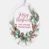 Festive Wreath with Red Berries and Eucalyptus Ornament Kaart (Links)