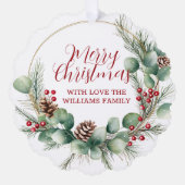 Festive Wreath with Red Berries and Eucalyptus Ornament Kaart (Voorkant)