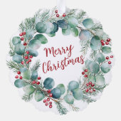 Festive Wreath with Red Berries and Eucalyptus  Ornament Kaart (Achterkant)