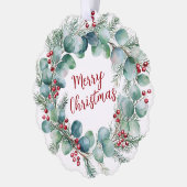 Festive Wreath with Red Berries and Eucalyptus  Ornament Kaart (Links)