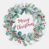 Festive Wreath with Red Berries and Eucalyptus  Ornament Kaart (Voorkant)