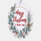 Festive Wreath with Red Berries and Eucalyptus  Ornament Kaart (Links)