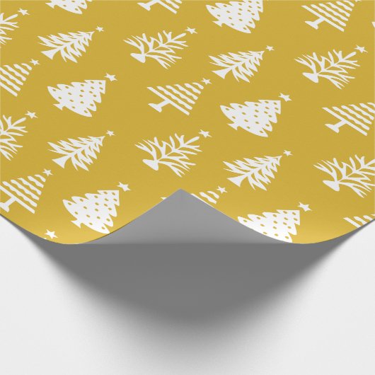 Festive Yellow and White Christmas Tree Pattern Cadeaupapier (Hoek)