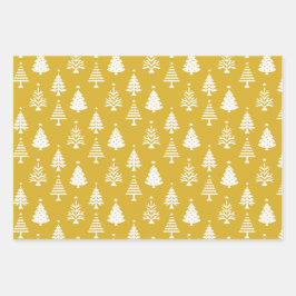 Festive Yellow and White Christmas Tree Pattern Inpakpapier Vel