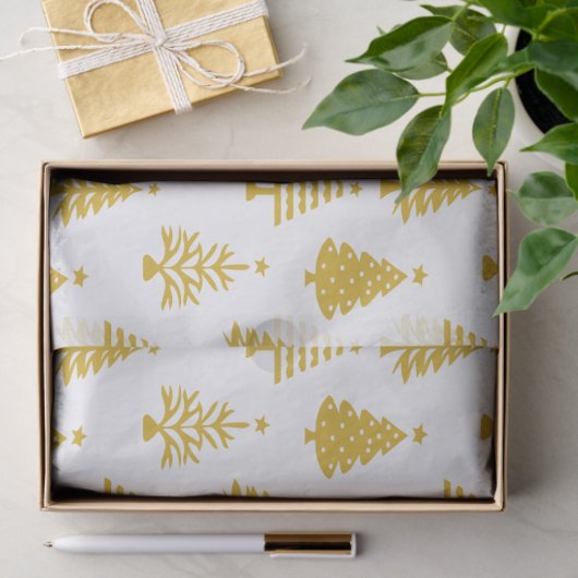 Festive Yellow and White Christmas Tree Pattern Tissuepapier (Geschenk)