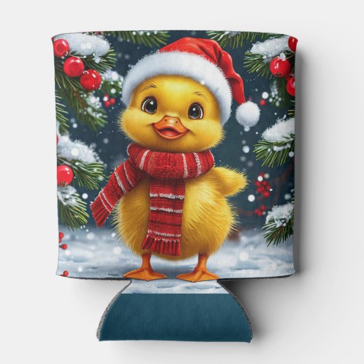 Festive Yellow Duckling in Santa Hat Blikjeskoeler (Achterkant)