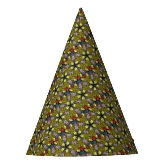 Festive Yellow Golden Kaleidoscoop Star Pattern Feesthoedjes (Voorkant)