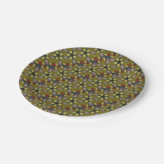 Festive Yellow Golden Kaleidoscoop Star Pattern Papieren Bordje (Gekanteld)