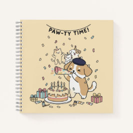 Festive Yellow Playful Dog Cartoon Celebration Notitieboek