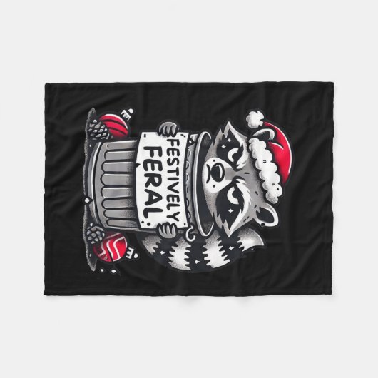 Festively Feral Raccoon Kerst Grappig Vakantie An Fleece Deken (Voorkant (Horizontaal))