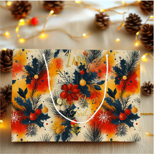 Festivistische botanische kerstornamentcadeautas  groot cadeauzakje