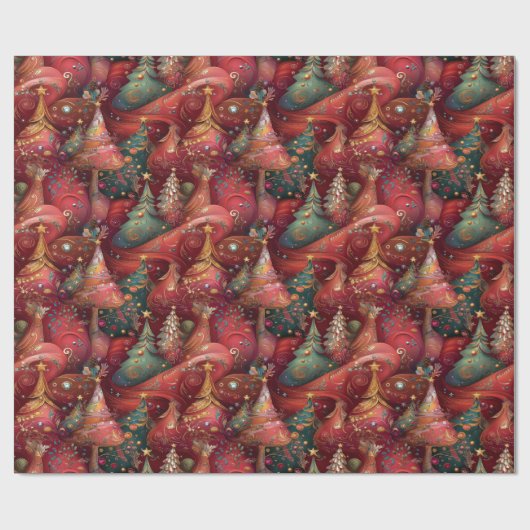 Festliche Christbäume in üppigen Farben und Gold Cadeaupapier (Vlak)