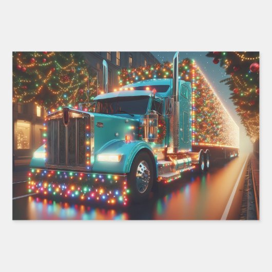  Festlicher Weihnachts-LKW mit Lichtern Inpakpapier Vel (Voorkant)