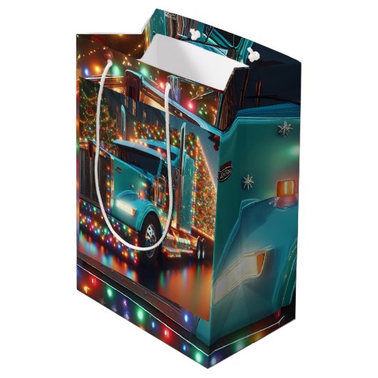  Festlicher Weihnachts-LKW mit Lichtern Medium Cadeauzakje (Achterkant Gekanteld)