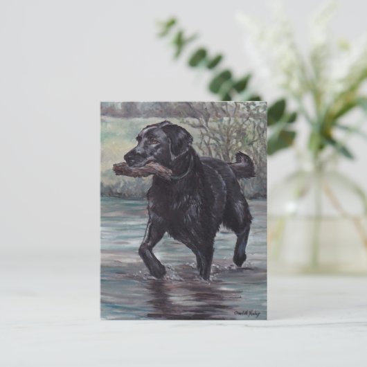 Fetch Black Labrador Retriever Dog Art Briefkaart (Staand voorkant)