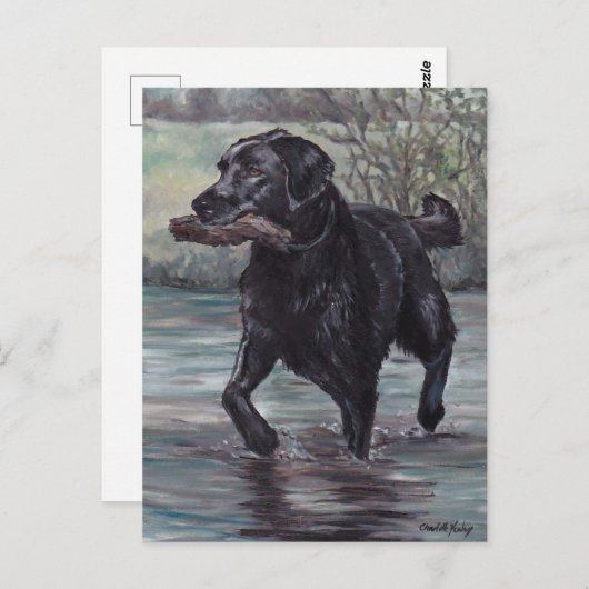 Fetch Black Labrador Retriever Dog Art Briefkaart (Voorkant / Achterkant)