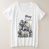 Fetch Fun: Lichtgrijze pup op de vlucht Grote Maat T-shirt (Design voorkant)