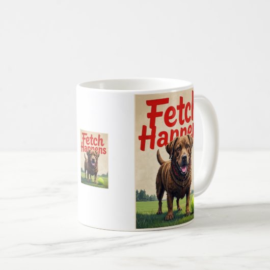 Fetch Happens Humorous Dog Coffee Cup mok (Voorkant rechts)