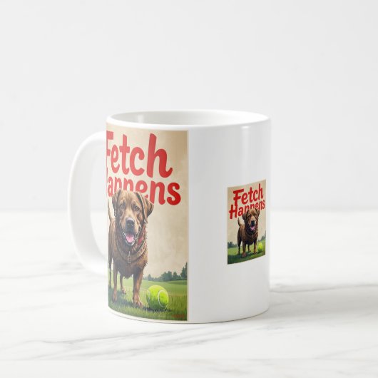 Fetch Happens Humorous Dog Coffee Cup mok (Voorkant links)