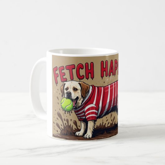 Fetch Happens Humorous dog koffiekopje mok modderi (Voorkant links)