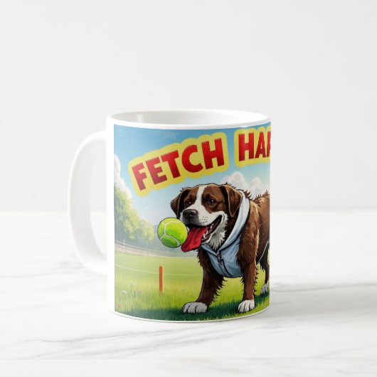 Fetch Happens Humorous dog koffiekopje mok modderi (Voorkant links)