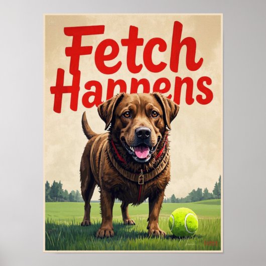 Fetch Happens Humorous Dog poster Muddy Labrador (Voorkant)